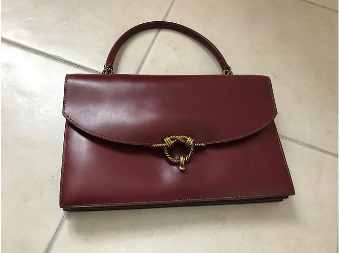 Borsa a mano Hermès Cordeliere in pelle rosso scuro Bordò - vista 2