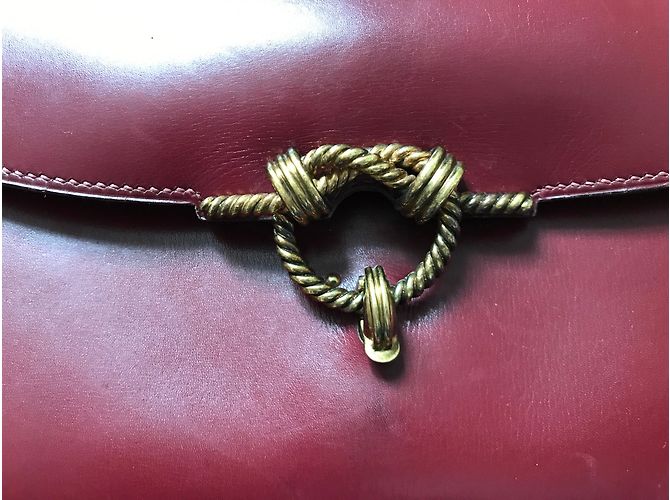 Borsa a mano Hermès Cordeliere in pelle rosso scuro Bordò - vista 3