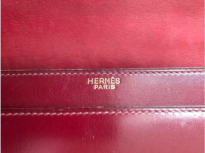Borsa a mano Hermès Cordeliere in pelle rosso scuro Bordò - vista 4