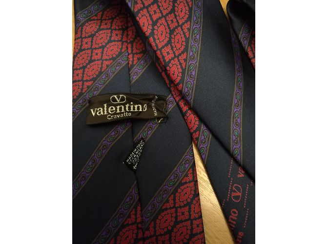 Cravatta Valentino in seta blu a righe con motivi cachemire e diamanti Multicolore - vista 3