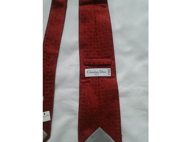 Cravatta Christian Dior Rossa in Seta Rosso - vista 3