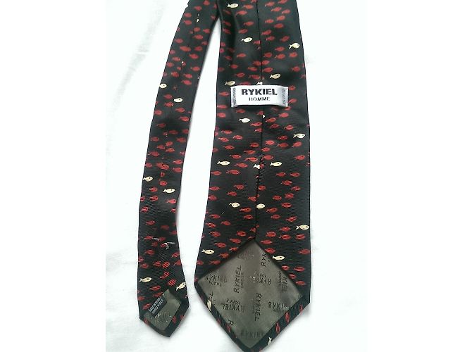 Sonia Rykiel Silk Fish Pattern Wide Tie Black Red - view 2