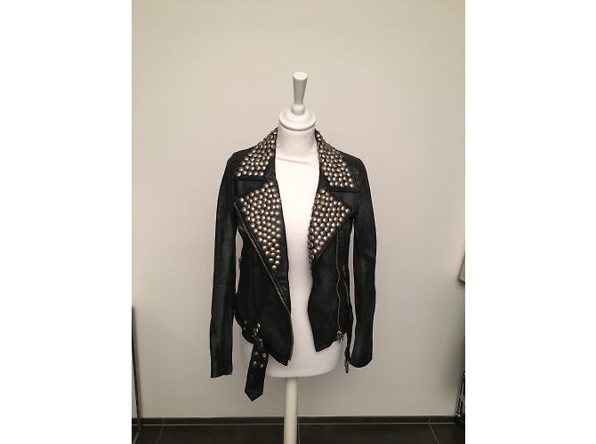 Autre Marque Zen Biker Jacket Black Leather with Silver Studs - view 3