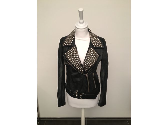 Autre Marque Zen Biker Jacket Black Leather with Silver Studs - view 4