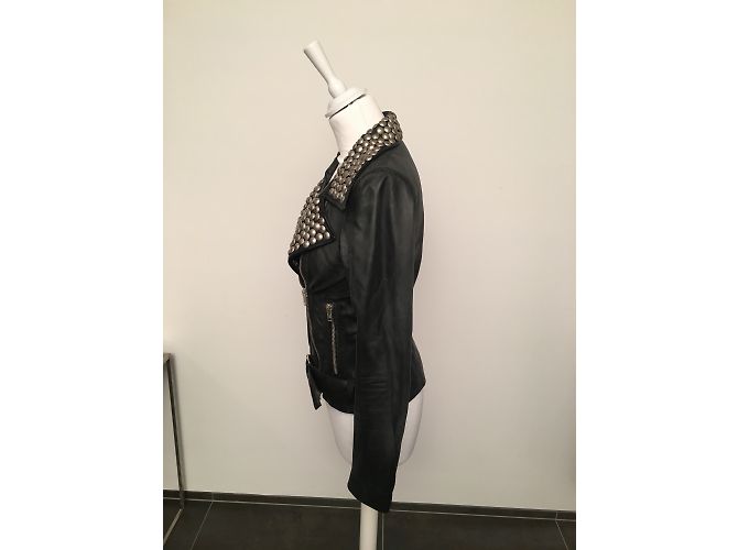 Autre Marque Zen Biker Jacket Black Leather with Silver Studs - view 5