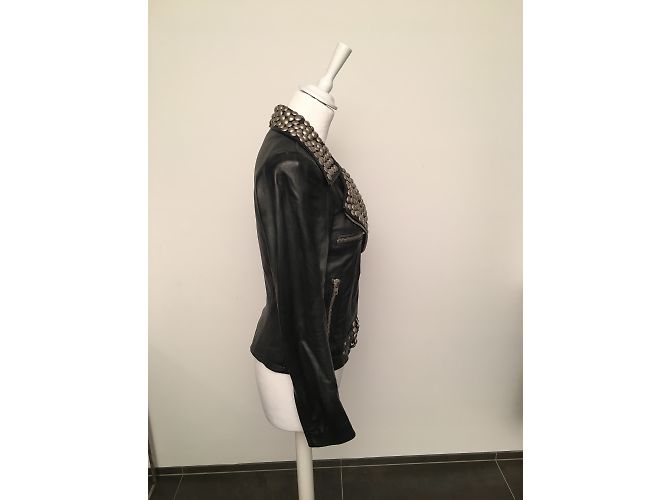 Autre Marque Zen Biker Jacket Black Leather with Silver Studs - view 9