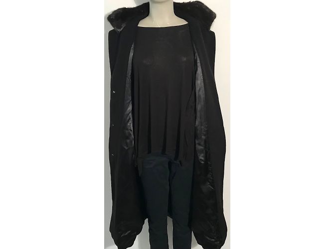 Abrigo Marella negro de lana cachemira con cuello de visón - vista 5