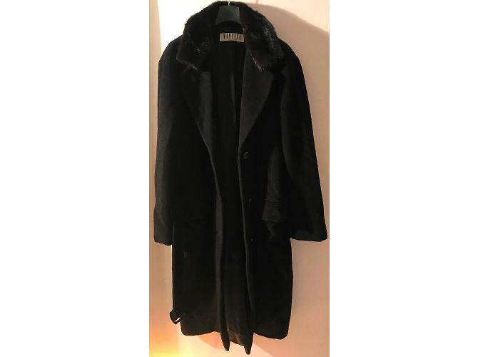 Abrigo Marella negro de lana cachemira con cuello de visón - vista 7
