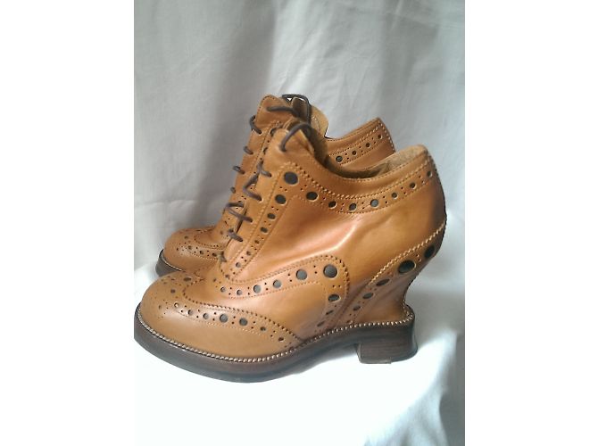 Botines de cuña Acne en cuero marrón camel Castaño - vista 3