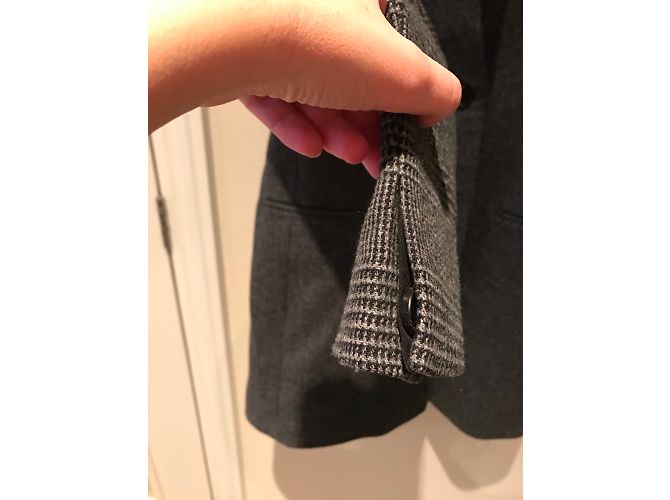 All Saints Grey Gingham Wool Coat with Leather Details - view 5