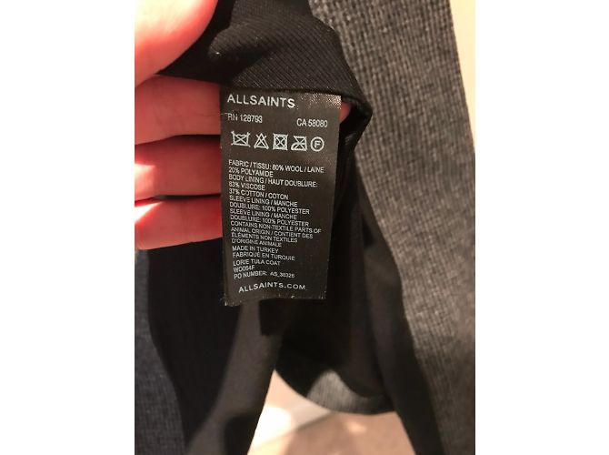 All Saints Grey Gingham Wool Coat with Leather Details - view 8