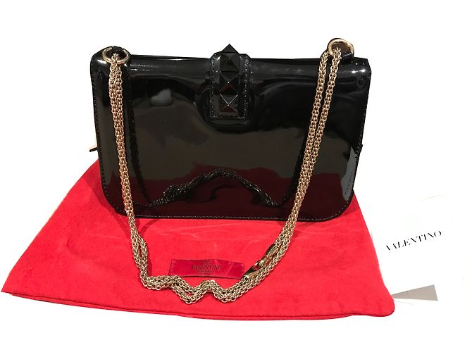 Borsa a tracolla Valentino in vernice nera con catena Nero - vista 2