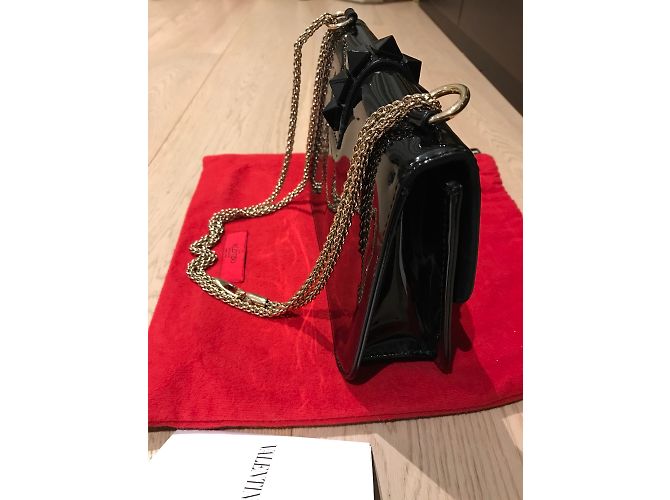 Borsa a tracolla Valentino in vernice nera con catena Nero - vista 3