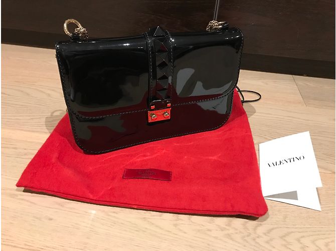 Borsa a tracolla Valentino in vernice nera con catena Nero - vista 7