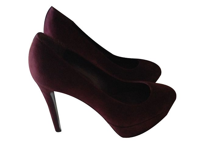 Stuart Weitzman Leather Suede Platform Heels Dark Red - view 2