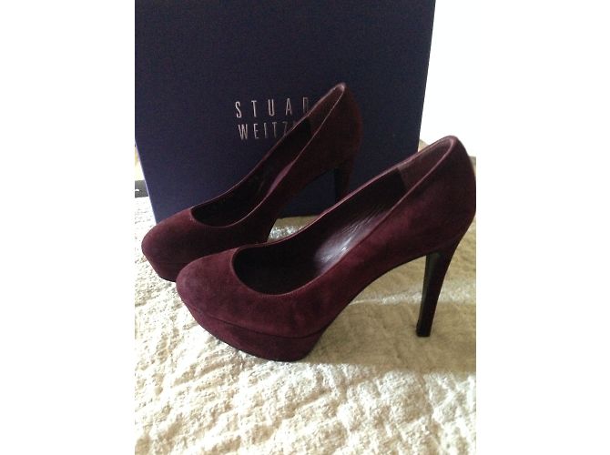 Stuart Weitzman Leather Suede Platform Heels Dark Red - view 4