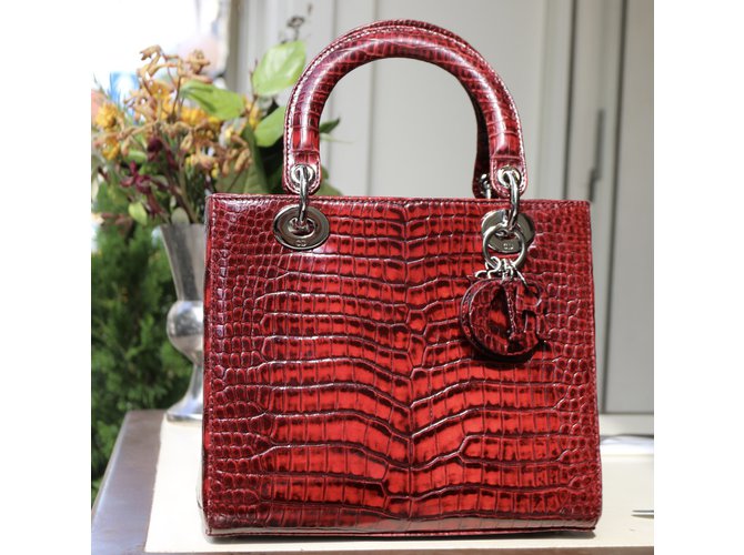 Christian Dior Lady Dior Red Crocodile Medium Bordò - vista 8