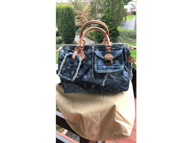Speedy Louis Vuitton speddy 30 denim patchwork Bleu - vue 13