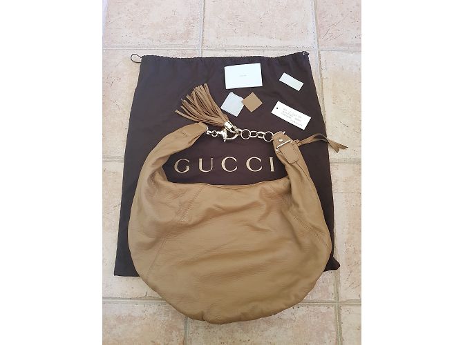Borsa Gucci in pelle di cervo color caramello - vista 2