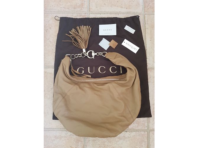 Borsa Gucci in pelle di cervo color caramello - vista 7