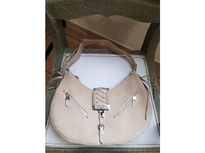 Borsa Christian Dior in scamosciato beige - vista 8