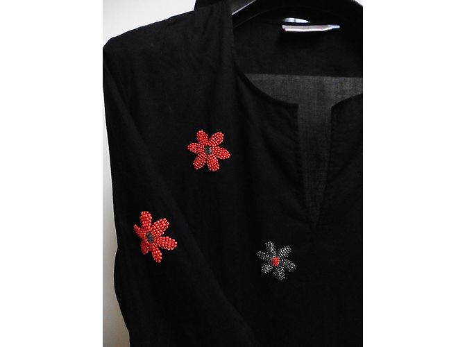 Autre Marque Muriel Brandolini Djellaba Túnica Larga de Algodón Negro M - vista 2