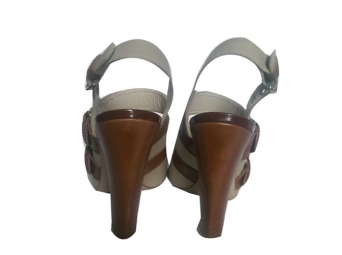 Sandali Max Mara in Pelle e Tessuto Marrone Beige - vista 2