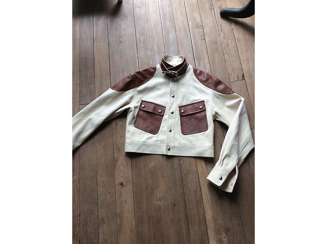 Jaqueta Ralph Lauren de couro e algodão marrom bege - vista 4