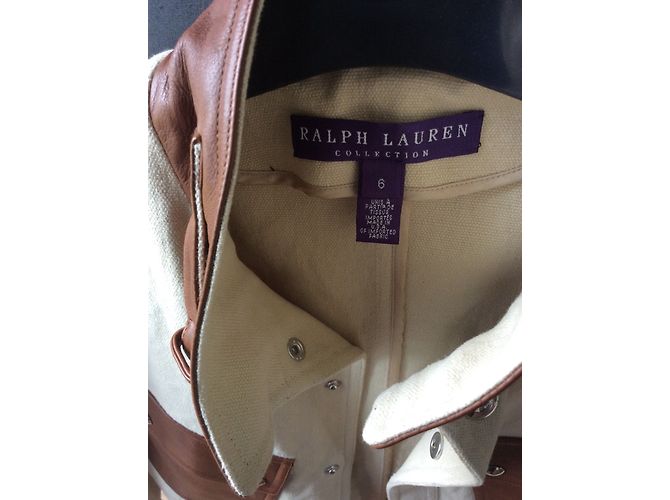 Jaqueta Ralph Lauren de couro e algodão marrom bege - vista 5