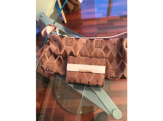 Givenchy Borsa a tracolla Givencia Monogram in tela e portafoglio marrone rosa - vista 2