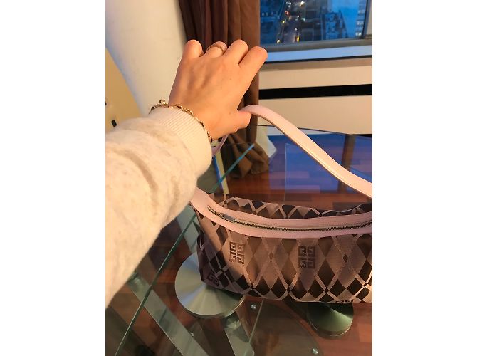 Givenchy Borsa a tracolla Givencia Monogram in tela e portafoglio marrone rosa - vista 8