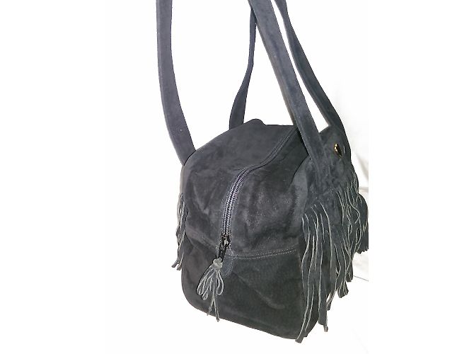 Autre Marque Borsa Sepcoeur in scamosciato nero con frange - vista 4