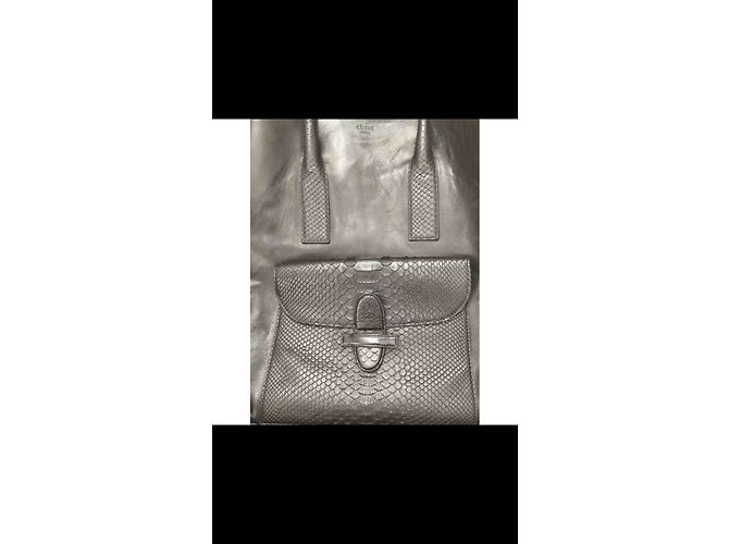 Sac à main Céline en cuir et python noir - vue 3