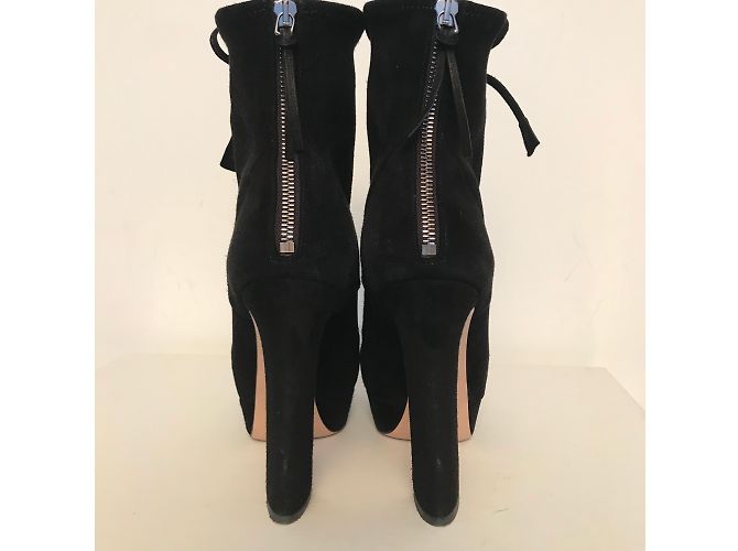 Stivaletti stringati Miu Miu in suede nero - vista 3