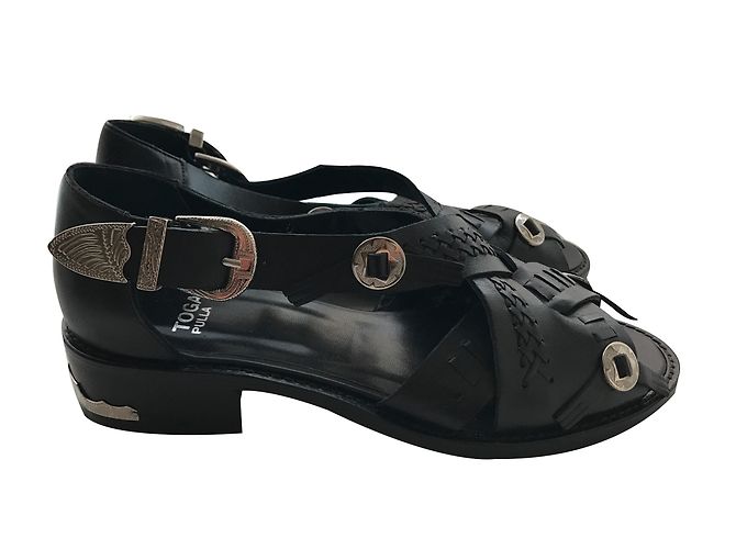 Toga Pulla Leder Sandalen Crossover Schwarz - Ansicht 2