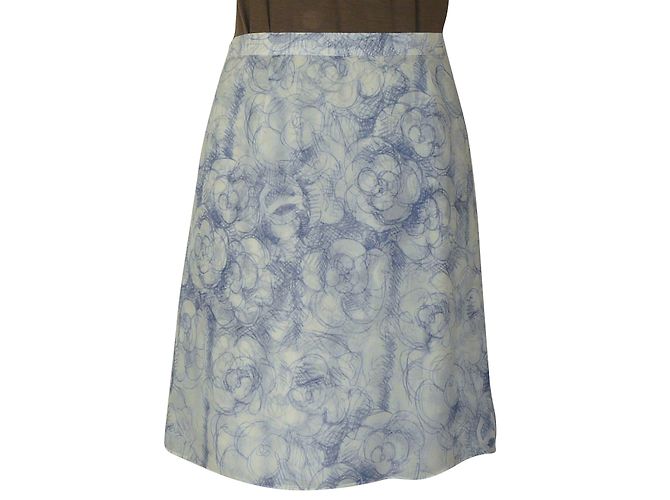 Chanel Falda de gasa de seda con estampado Camelia Blanco Azul - vista 2