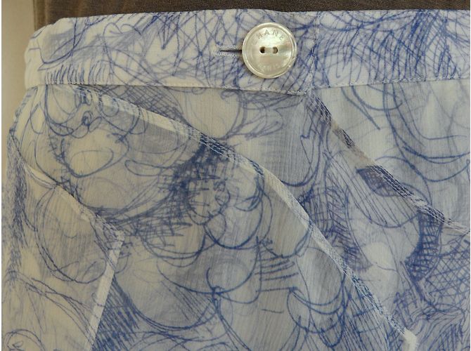 Chanel Falda de gasa de seda con estampado Camelia Blanco Azul - vista 3