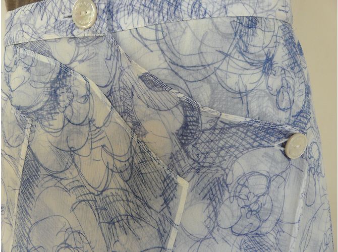 Chanel Falda de gasa de seda con estampado Camelia Blanco Azul - vista 4