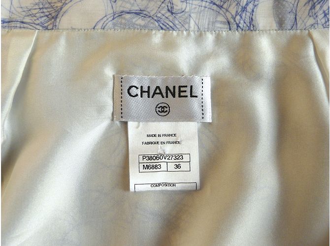 Chanel Falda de gasa de seda con estampado Camelia Blanco Azul - vista 5