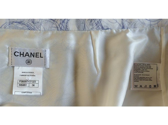 Chanel Falda de gasa de seda con estampado Camelia Blanco Azul - vista 6