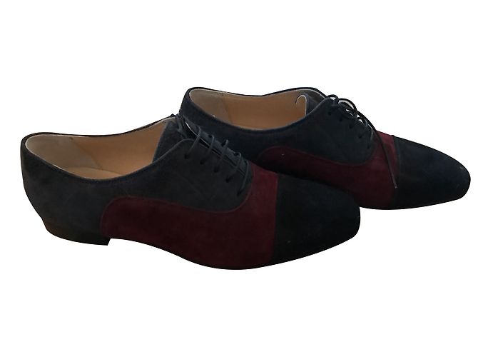 Décolleté stringate Christian Louboutin Pelle di cervo Nero Grigio Rosso scuro 37 Bordò - vista 2