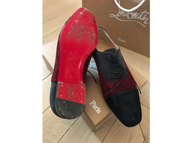 Décolleté stringate Christian Louboutin Pelle di cervo Nero Grigio Rosso scuro 37 Bordò - vista 3