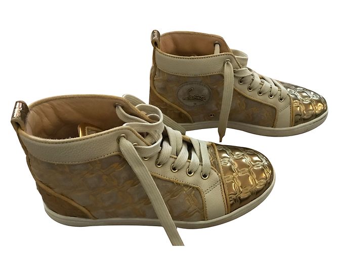 Baskets Christian Louboutin Cuir Doré - vue 2