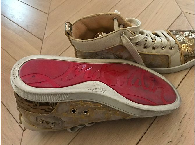 Baskets Christian Louboutin Cuir Doré - vue 3