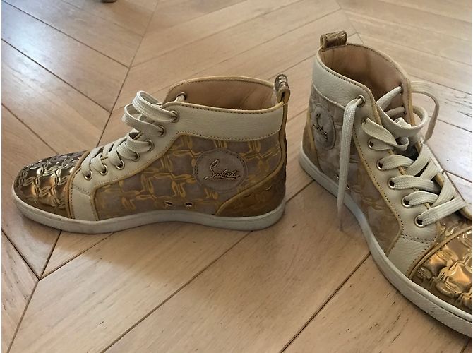 Baskets Christian Louboutin Cuir Doré - vue 4