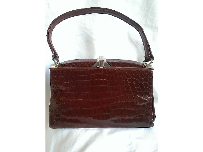 Autre Marque Borsa in pelle di coccodrillo bordeaux Bordò - vista 3