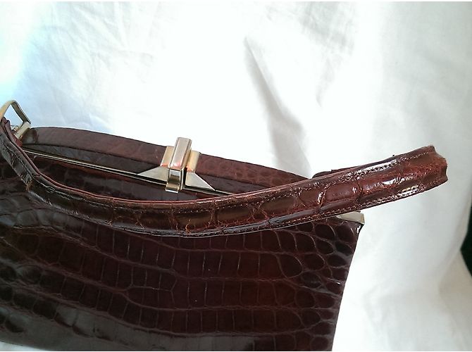 Autre Marque Borsa in pelle di coccodrillo bordeaux Bordò - vista 8