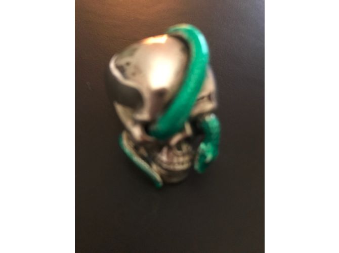Théo fennel anello con teschio e serpente verde Argento - vista 5