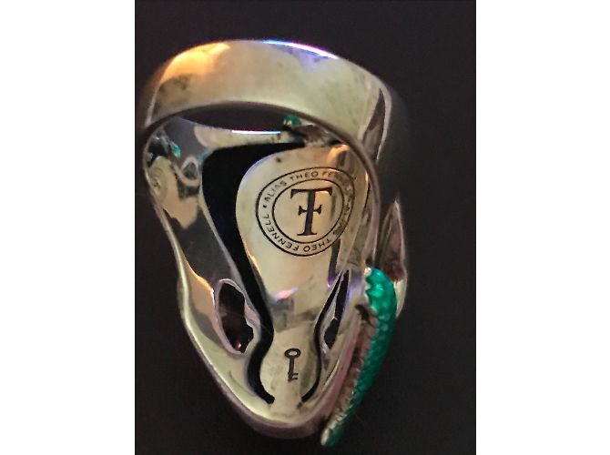 Théo fennel anello con teschio e serpente verde Argento - vista 7