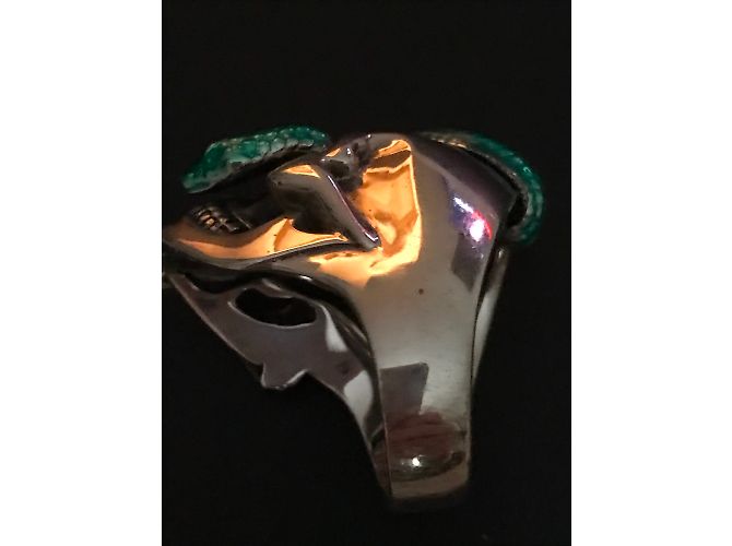Théo fennel anello con teschio e serpente verde Argento - vista 8